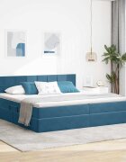 vidaXL Легло с място за съхранение Тъмен син 200 x 200 cm Кадифе