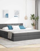 vidaXL Легло с място за съхранение Тъмен сив 200 x 200 cm Изкуствена