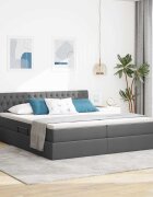 vidaXL Легло с място за съхранение Тъмен сив 200 x 200 cm Изкуствена