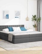 vidaXL Легло с място за съхранение Тъмен сив 200 x 200 cm Изкуствена