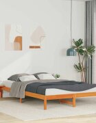 vidaXL Легло с нощни шкафчета Кафяво с восъчно покритие 160 x 220 cm