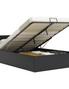 vidaXL Легло с повдигащ механизъм черно изкуствена кожа 120x200 cм