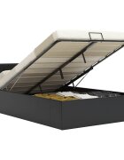 vidaXL Легло с повдигащ механизъм черно изкуствена кожа 140x200 cм
