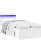vidaXL Легло с повдигащ механизъм и LED бяло еко кожа 100x200 cм