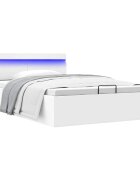 vidaXL Легло с повдигащ механизъм и LED бяло еко кожа 140x200 cм
