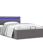 vidaXL Легло с повдигащ механизъм и LED сиво еко кожа 140x200 cм
