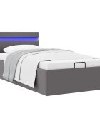 vidaXL Легло с повдигащ механизъм и LED сиво еко кожа 90x200 cм