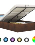 vidaXL Легло с повдигащ механизъм с LED кафяво текстил 120x200 см