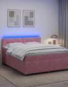 vidaXL Легло с пружина и матрак с LED Розово 140 x 200 cm Кадифе