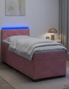 vidaXL Легло с пружина и матрак с LED Розово 90 x 200 cm Кадифе