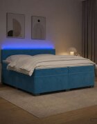 vidaXL Легло с пружина и матрак с LED Синьо 200 x 200 cm Кадифе