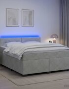 vidaXL Легло с пружина и матрак с LED Светлосиво 140 x 200 cm Кадифе
