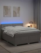 vidaXL Легло с пружина и матрак с LED Светлосиво 160 x 200 cm Текстил