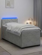 vidaXL Легло с пружина и матрак с LED Светлосиво 90 x 190 cm Кадифе