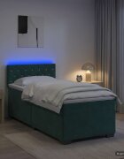 vidaXL Легло с пружина и матрак с LED Тъмнозелено 100 x 200 cm Кадифе