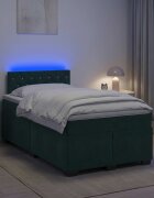 vidaXL Легло с пружина и матрак с LED Тъмнозелено 120 x 190 cm Кадифе