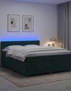 vidaXL Легло с пружина и матрак с LED Тъмнозелено 140 x 190 cm Кадифе