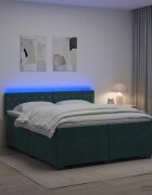 vidaXL Легло с пружина и матрак с LED Тъмнозелено 200 x 200 cm Кадифе