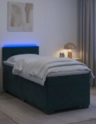 vidaXL Легло с пружина и матрак с LED Тъмнозелено 90 x 200 cm Кадифе