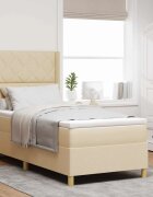 vidaXL Легло с пружинирана основа с таблото Крем 100 x 200 cm текстил