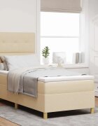 vidaXL Легло с пружинирана основа с таблото Крем 90 x 200 cm текстил