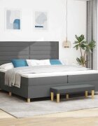 vidaXL Легло с пружинирана основа Тъмен сив 200 x 200 cm текстил