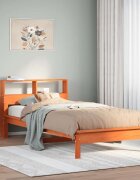 vidaXL Легло с рафтове за книги без матрак кафяв 90x190 см бор масив