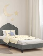 vidaXL Легло за деца с табла с таблото Тъмносиво 90 x 190 cm Кадифе