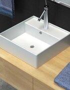 vidaXL Луксозна керамична мивка с преливник и отвор за смесител 41 х 41 см