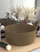 vidaXL Луксозна кръгла мивка матово кремава 40x15 см керамика