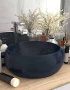 vidaXL Луксозна кръгла мивка матово тъмносиня 40x15 см керамика