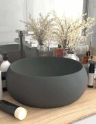 vidaXL Луксозна кръгла мивка матово тъмносива 40x15 см керамика
