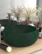 vidaXL Луксозна кръгла мивка матово тъмнозелена 40x15 см керамика