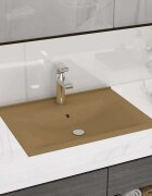 vidaXL Луксозна мивка с отвор за кран кремав мат 60x46 см керамика