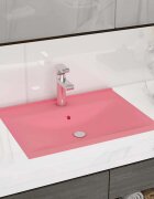 vidaXL Луксозна мивка с отвор за кран розов мат 60x46 см керамика