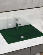 vidaXL Луксозна мивка с отвор за кран тъмнозелен мат 60x46 см керамика