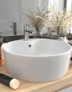 vidaXL Луксозна мивка с преливник бял мат 36x13 см керамика