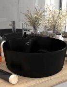 vidaXL Луксозна мивка с преливник черен мат 36x13 см керамика