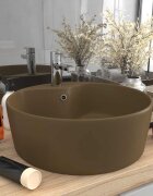 vidaXL Луксозна мивка с преливник кремав мат 36x13 см керамика