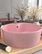 vidaXL Луксозна мивка с преливник розов мат 36x13 см керамика
