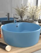 vidaXL Луксозна мивка с преливник светлосин мат 36x13 см керамика