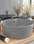 vidaXL Луксозна мивка с преливник светлосив мат 36x13 см керамика