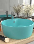 vidaXL Луксозна мивка с преливник светлозелен мат 36x13см керамика