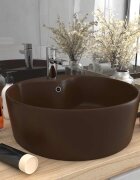 vidaXL Луксозна мивка с преливник тъмнокафяв мат 36x13 см керамика
