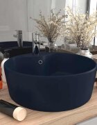 vidaXL Луксозна мивка с преливник тъмносин мат 36x13 см керамика