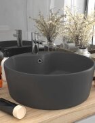 vidaXL Луксозна мивка с преливник тъмносив мат 36x13 см керамика