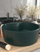 vidaXL Луксозна мивка с преливник тъмнозелен мат 36x13 см керамика