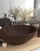vidaXL Луксозна овална мивка матово тъмнокафява 40x33 см керамика