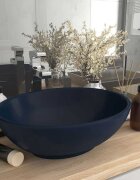 vidaXL Луксозна овална мивка матово тъмносиня 40x33 см керамика