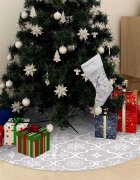 vidaXL Луксозна пола за коледна елха с чорапче бяла 122 см плат